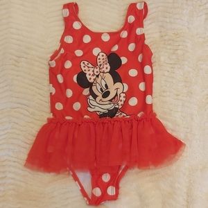 Minnie Mouse ruffle peplum bathing suit swim EUC